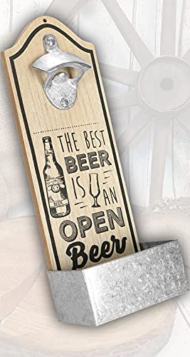 Wandflaschenöffner - The best beer is an open beer - Flaschenöffner für die Wand | Bieröffner mit Auffangbehälter für Kronkorken im Retro Vintage-Design von AV Andrea Verlag