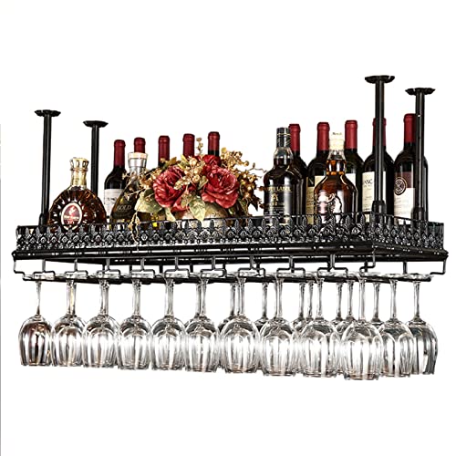 AVATARSS Weinhalter, an der Decke hängendes Weinflaschenregal, schwarzes Stielglas-Gläser-Aufbewahrungsregal, für Zuhause, Bar, Küche, Wandmontage, schwebendes Metall (140 x 35 cm) (100 x 35 cm) von AVATARSS