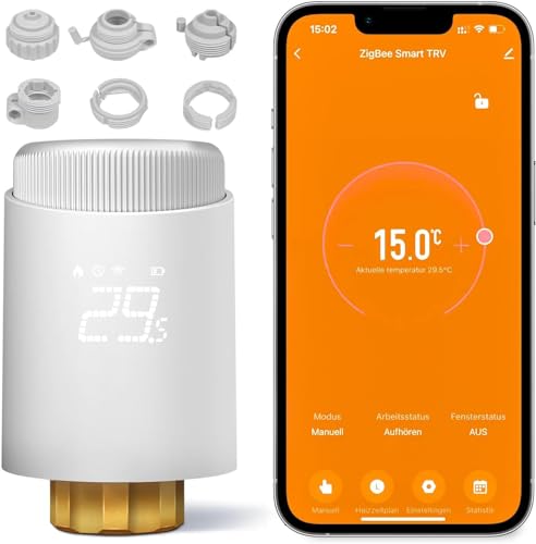 AVATTO Heizkörperthermostat Digitale Anzeigerichtung einstellbar (Nach Oben oder Nach unten) Zigbee Smart Thermostat kompatibel Alexa, Google Home Sprachsteuerung und Smart Life App Fernbedienung von AVATTO