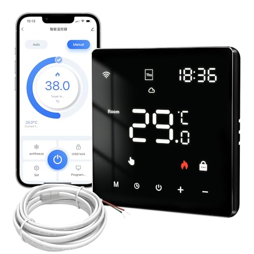 AVATTO Thermostat für Elektrische Fußbodenheizung Smart WiFi Thermostat Programmierbar Raumthermostat Kompatibel mit Alexa, Google Home Sprachsteuerung Und Smart Life App Fernbedienung 2.4GHz-WLAN von AVATTO