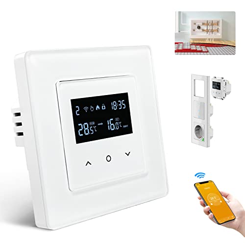 AVATTO Smart WiFi Wasser Fußbodenheizung Thermostate, System 55 Standard, Glasfläche, für Raumtemperatur Und Stellantriebs Steuerung, Kompatibel mit Alexa/Google Home/Smart Life, 2.4GHz-WLAN, 240V, 3A von AVATTO