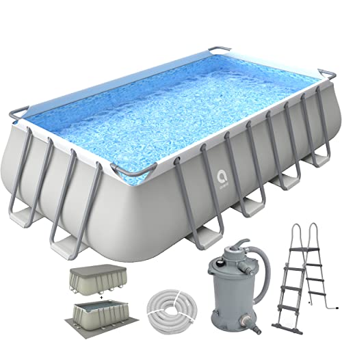 Avenli Pool 549 x 305 x 122cm Stahlrahmen Aufstellpool Komplettset mit Leiter Sandfilteranlage Bodenplane & Abdeckung grau Framepool rechteckig Swimming Schwimmbecken von AVENLI