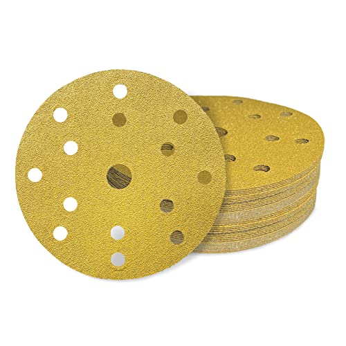 AWAPRO Schleifscheiben mit Klett - Ø 150mm, Körnung P60, 15 Loch in Gold - 50 Stück - Schleifpapier rund für Exzenterschleifer, Holz, Metall uvm. schleifen von AWAPRO