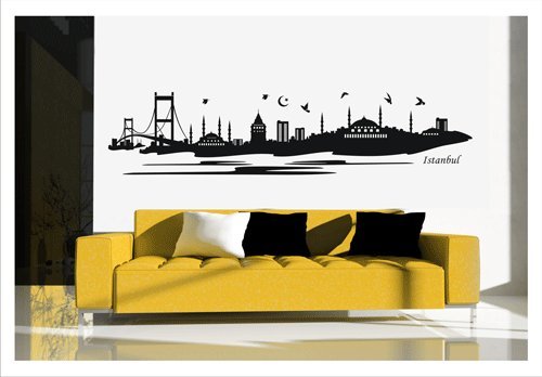 biseler Wandtattoo Wandaufkleber Istanbul Skyline Türkei Wandsticker Türkiye Aufkleber (Schwarz, 120 cm x 28 cm) von AWEHIRU