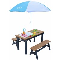 Dennis Kinder Sand & Wasser Picknicktisch aus Holz Wasserspieltisch & Sandtisch mit Bänken, Deckel, Behältern & Spüle Kindertisch / Matschtisch in von AXI