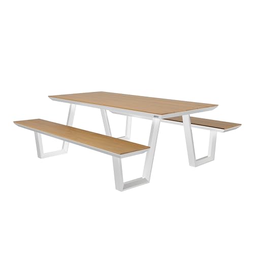 AXI Nori Picknicktisch in Teak Holz Look & Weiß für 6 Personen | Picknick Tisch/Picnic Table/Picknickbank für Erwachsene aus Aluminium & Polywood | Set für den Garten | 200 x 190 cm. von AXI