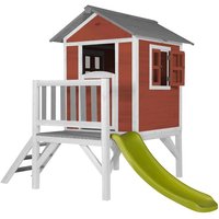 Spielhaus Beach Lodge xl in Rot mit hellgrüner Rutsche Stelzenhaus aus fsc Holz für Kinder Kleiner Spielturm für den Garten - Rot - AXI von AXI