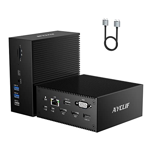 AYCLIF 16 in 2 USB C Docking Station, Universal USB C Dock Triple Display mit 4K HDMI, VGA, 100W PD USB C Hub für MacBook Pro/Air, Lenovo, HP, Dell (USB-A/C 3.0, RJ45, Audio & Mic, SD/TF) von AYCLIF