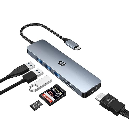 AYCLIF 6 in 1 USB C Hub, USB C Adapter 4K HDMI Dual Display, Mulriport Hub Dock 5 Gbit/s (SD/TF Card Reader, USB A 3.0) für MacBook Pro/Air, Dell, HP, Lenovo, Surface, XPS von AYCLIF