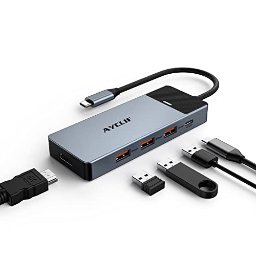 AYCLIF USB 3.2 Hub, 5 in 1 USB C Hub mit 4K@60Hz HDMI, USB C Adapter (USB A/C 3.2 10Gbps, 100w PD), Multiport Splitter für MacBook Air/Pro, iMac, iPad Pro, Dell, HP, Surface, USB-C-Gerät von AYCLIF