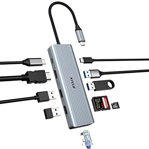 AYCLIF USB C Hub, 10 in 1 Dual Monitor USB C -Dockingstation, Laptop USB C -Adapter (Gigabit Ethernet, 4K HDMI, USB 3.0, PD 100W, 3,5 mm MIC, SD/TF -Leser) für MacBook Pro/Air, HP, Lenovo, Dell von AYCLIF