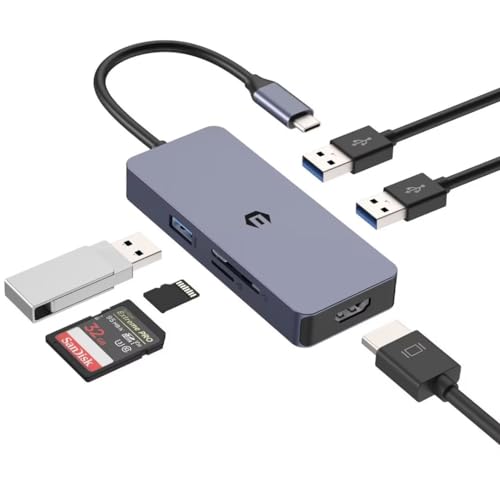 AYCLIF USB C Hub, 6 in 1 Multiport Adapter USB C Ethernet Adapter mit Affichage 4K HDMI, USB A 3.0, SD/TF Kartenleser, USB C Splitter für Surface und mehr Typ C Geräte von AYCLIF