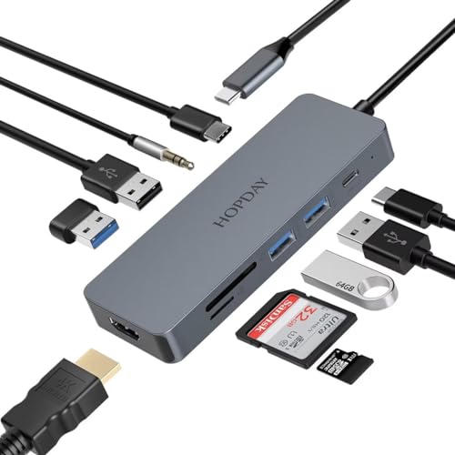 HOPDAY USB C Hub, 10 in 1 USB C Ethernet Adapter mit 4K HDMI Ausgang, TF Kartenleser, USB C Multiport für MacBook Pro/Air, Chromebook, Thinkpad, Laptop und mehr Type C Geräte von AYCLIF