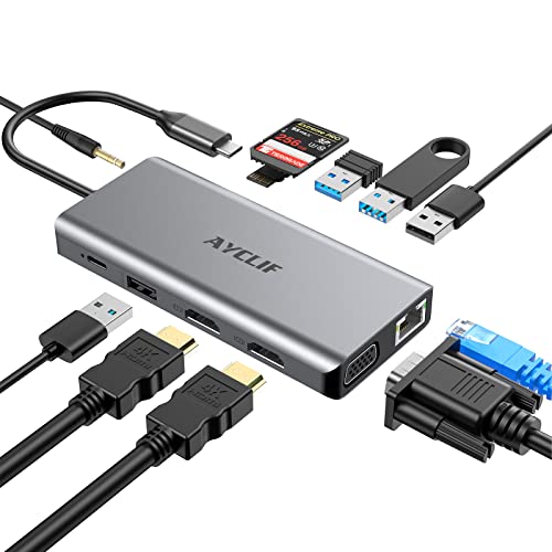 AYCLIF C Hub, 12 in 1 Universal Docking Station mit 2 HDMI, VGA, 100W Power Delivery, SD TF Kartenleser, 4 AYCLIF Ports, Ethernet, kompatibel für MacB, 12-in-1 hub von AYCLIF