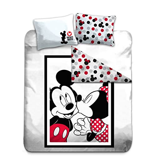 Mickey und Minnie Bettwäsche Set 240x220 cm, Bettbezug mit 2 Kopfkissenbezug 63x63 cm, Polyester von Aymax