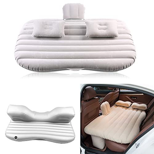 Auto Aufblasbares Bett,Auto-Matratze Luftbett Doppelbett Abnehmbares Beflockungsmaterial Luftbett für Reisen und Camping(Silber grau) von AYNEFY