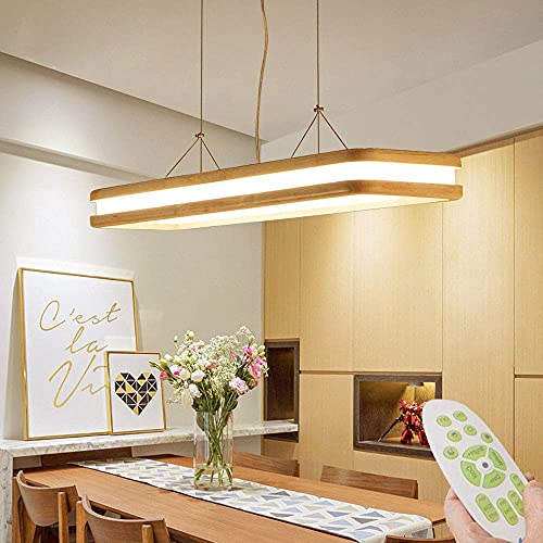 AYXRMX Modern LED Pendelleuchte Dimmbarer Esszimmerlampe aus Holz und Acryl Lampenschirm Hängelampe 24W Rechteckiger Hängeleuchte mit Fernbedienung Wohnzimmer Dekor Kronleuchter Höhenverstellbar, 60cm von AYXRMX