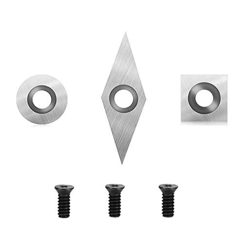 Hartmetall Wendeschneidplatten Set für Drehmeißel, 3 Stück CNC Hartmetall Einsatzschneider für Holz Drechselwerkzeug mit M4 Schrauben, Hartmetalleinsätze (Vierkant, Rund, Diamant) von AYYDS