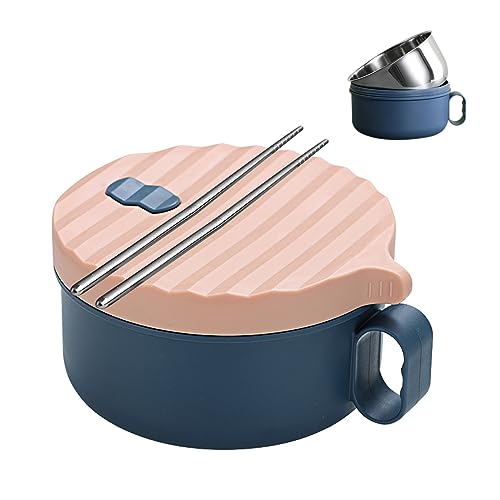 Ramen Schüssel, Edelstahl Ramen Bowl mit Essstäbchen, 1200ML Japanische Suppenschüssel, Ramenschüssel mit Deckel, Schüssel Instant, Japanisches Geschirr (Blau+Rosa) von AYYDS