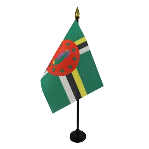 AZ FLAG TISCHFLAGGE Dominica 15x10cm goldene splitze - Commonwealth Dominica TISCHFAHNE 10 x 15 cm - flaggen von AZ FLAG