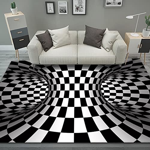 AZZRRO 3D Illusionsteppich 110x160cm Wirbel-Illusionsteppich Quadrat Schwarz-Weiß-Stereovisionsdecke Die für Das Couchtischsofa im Wohnzimmer Verwendet Wird von AZZRRO