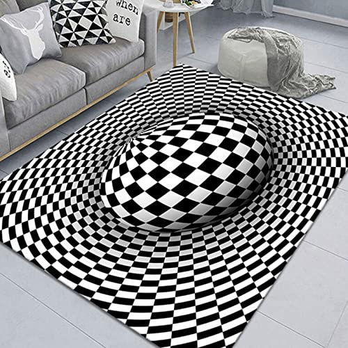 AZZRRO Schwarz-Weißer Vision Teppich, 100x160cm 3D Rechteck Illusionsteppich Stereo Vision Rutschfester Teppich, Für Wohnzimmer, Esszimmer, Schlafzimmer, Küche, Wohnkultur von AZZRRO