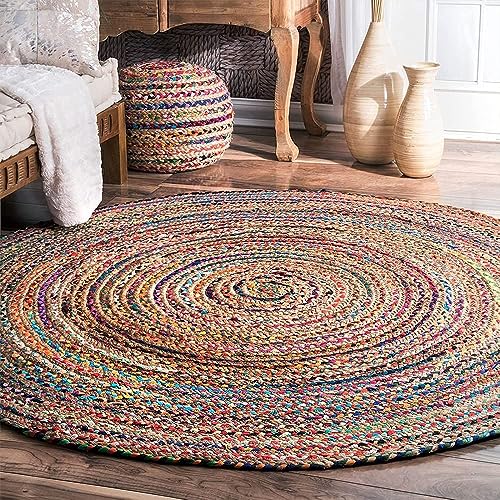 Aakriti Gallery Fair Trade Handmade Jute Rag Rug Chindi Rug Multi Coloured Indian Mat Recycled Rug Boho Decorative (2 FEET) von Aakriti Gallery