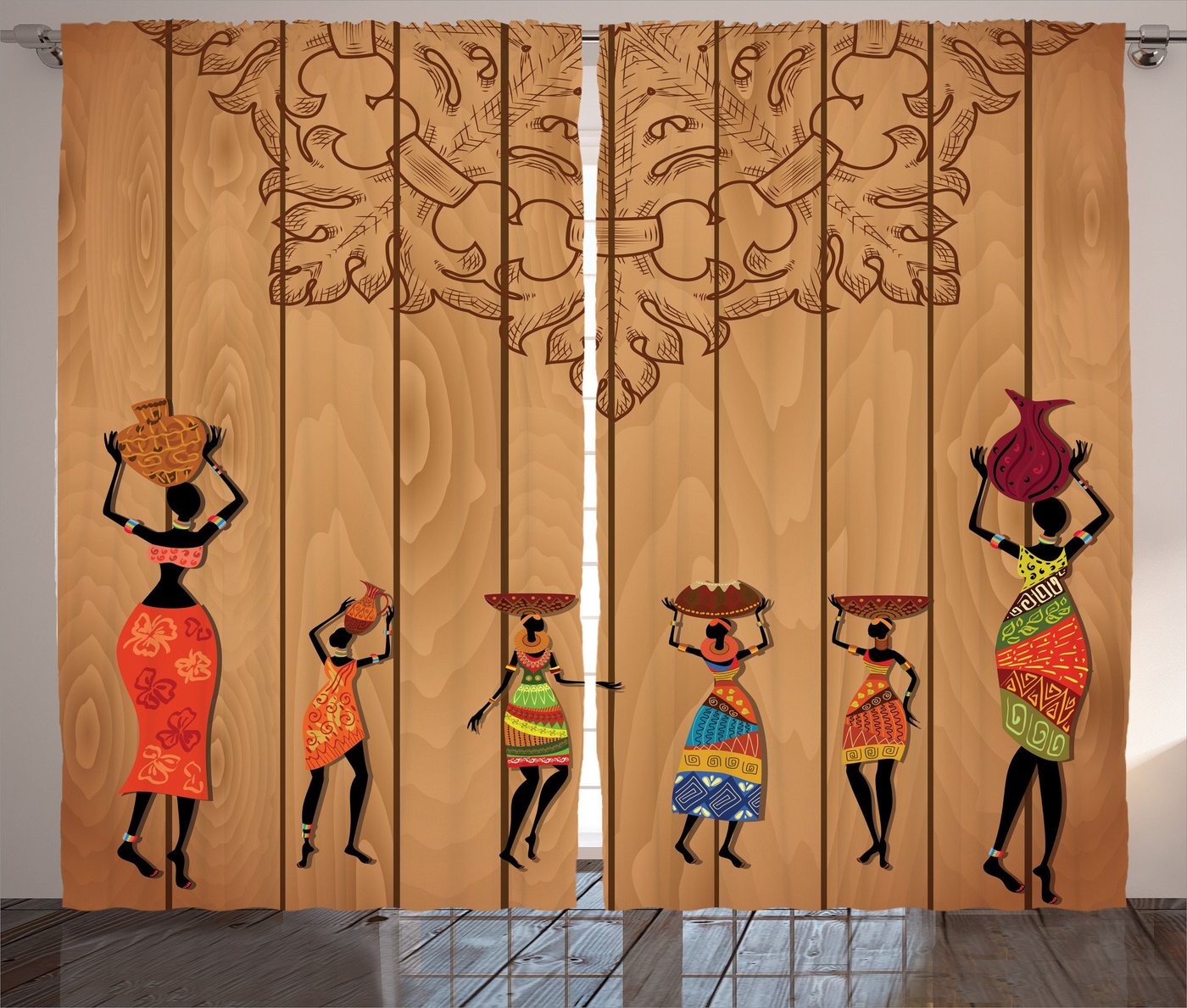 Gardine Schlafzimmer Kräuselband Vorhang mit Schlaufen und Haken, Abakuhaus, afrikanisch Aboriginal Mädchen-Kunst von Abakuhaus