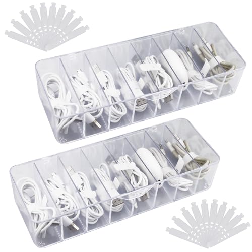 Abnaok 2 Stück Kabel Organizer Box, Transparent Cable Organizer Box mit Abdeckung, Wasser und Staubdicht Kabelmanagement Box, 8 Fächer und 10 Kabelbindern von Abnaok