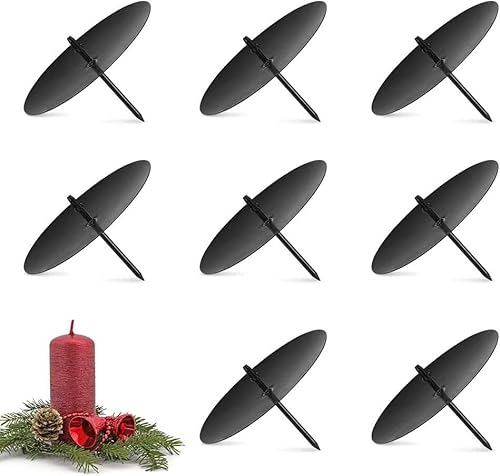 Abnaok 8 Stück Kerzenhalter Adventskranz, 8cm Kerzenständer Stumpenkerzen aus Metall Adventskerzenhalter mit Dorn, Kerzenhalter für Adventskranz (Schwarz) von Abnaok