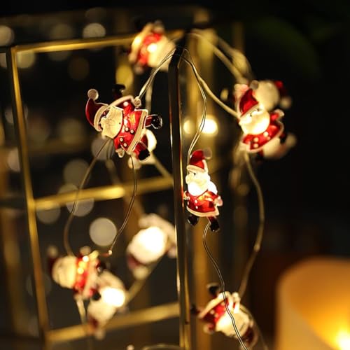 Abnaok Lichterkette Weihnachten, 2m 20 led Weihnachtsmann Weihnachtsdeko Lichtervorhang außen, Led Lichterkette Batterie Weihnachtsdeko von Abnaok