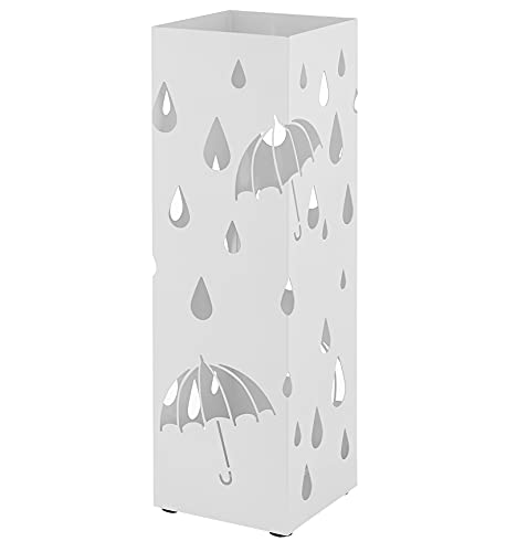 ACAZA Regenschirmständer mit Schale, eckiger Schirmständer für Regenschirm aus Metall, Aufbewahrung für Schirm mit dezentem Design, 49 x 16 x 16 cm, weiß von ACAZA