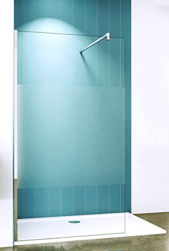 Acezanble Duschabtrennung 85x200cm Walk in Dusche Duschwand mit 8mm Milchglas Streifen von Acezanble