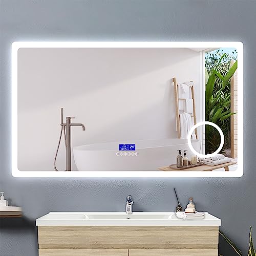 Acezanble LED Badezimmerspiegel 160x80cm,LED Spiegel mit Bluetooth Touch Beschlagfrei 3-Fach Schminkspiegel,Badspiegel 3 Lichtfarbe Dimmbar mit Memory,Energiesparend Wandspiegel Lichtspiegel von Acezanble