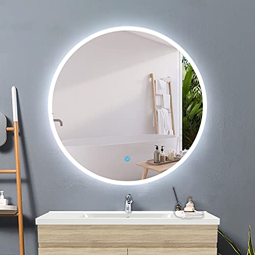 Acezanble Rund LED Badspiegel 60cm,Einfach Rund LED Badezimmerspiegel mit Beleuchtung Kaltweiß 6000K Touch,Wandspiegel Lichtspiegel Energiesparend von Acezanble