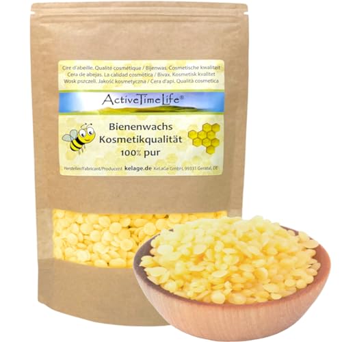 ActiveTimeLife® Bienenwachs Pastillen Bio gelb | Premium | 900 g ideal für Kosmetik Kerzen Cremes Salben Seifen Wachstücher - Das Original im praktischen Zip-Beutel von ActiveTimeLife