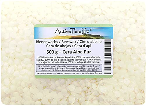 ActiveTimeLife® Bienenwachs Pastillen Bio weiß | Premium | 500 g ideal für Kosmetik Kerzen Cremes Salben Seifen Wachstücher - Nachfüllpack von ActiveTimeLife