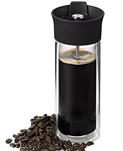 AdHoc TT25 French Press Becher THERMO-GLASS, 300 ml (ohne Kaffee), Glas/Edelstahl/Kunststoff/Silikon von AdHoc