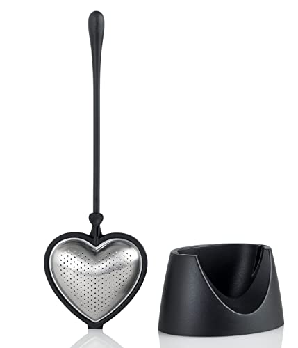 AdHoc Teefilter Big Heart, schwarz, Kunststoff/Edelstahl, L: 21 cm, B: 3 cm, mit Ständer: L: 22 cm, B: 9 cm [W] von AdHoc