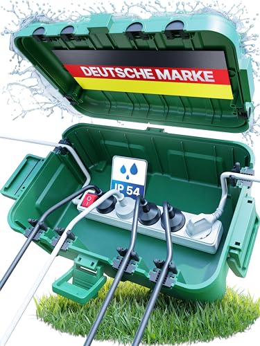 Die wasserdichte Kabelbox IP54 von Adlerfokus [Das Original] Safe Box - Sicherheitsbox - Outdoor - Steckerschutz aussen - Wetterfeste Elektrobox - Schutzbox, Kunststoff, Grün von Adlerfokus