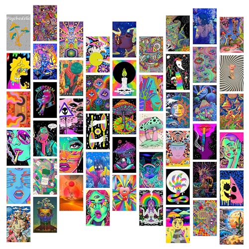 Adval9Vram 50 Stück Abstrakte Kunst Wand Collage Set Psychedelic Ästhetische Bilder Klein Fotowand Poster Wohnheim Zimmer Wanddekoration Wand Poster für Jungen Mädchen Teenager von Adval9Vram