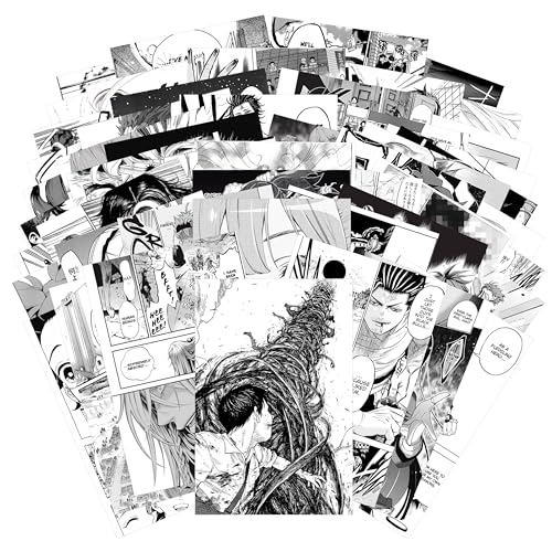 Adval9Vram 50 Stück Anime Panel Wand Collage Set Anime Manga Panels Ästhetische Bilder Klein Fotowand Poster Zimmer Wanddekoration Black White Wand Poster für Jungen Mädchen Teenager von Adval9Vram