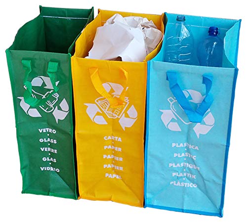 Adventa 3er Set Abwaschbare Taschen für Mülltrennung, Blau, Gelb, Grün, 66x35x49,5 von Adventa
