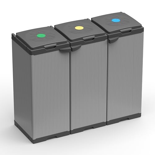 Adventa: Schrank Tris für Mülltrennung aus Kunststoff, einfach zu montieren, modulares System, geeignet für Säcke von 80 – 110 l, robust, für Innen- und Außenbereiche, 102 L x 38 T x 87 H cm von Adventa