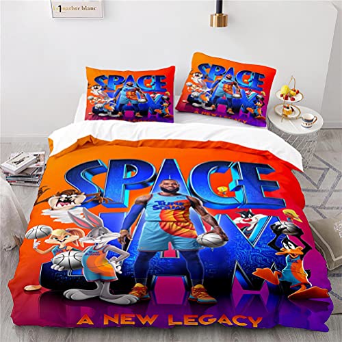 Agmdno Space Jam Bettwäsche-Sets,bettwäsche 135x200 Kinder,3D-gedruckte Bettbezug + Kissenbezug 80x80cm,Basketball Filmfans (A01,135x200cm+80x80cmx1) von Agmdno