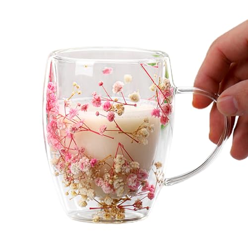 Doppelwandige Glasblume | Doppelwandige Glas Blume Doppelwandige | Kaffeebecher Mit Trockenen Blumen | Für Tee, Milch, Heiße Oder Kalte Getränke | Isoliert Hitzebeständig von Ahuuen