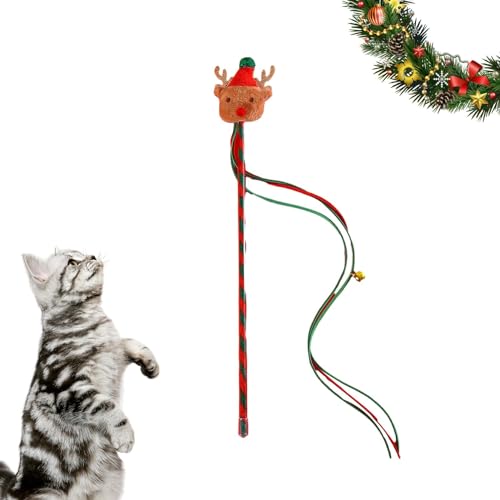 Aibyks Katzen-Teaser-Zauberstab - Interaktives Weihnachtskatzenspielzeug,Tragbares Weihnachts-Katzenstab-Spielzeug zum Beißen, Kauen und Spielen Katzen von Aibyks