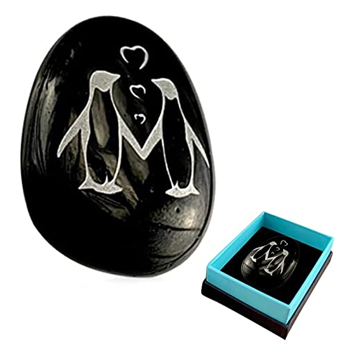 Aibyks -Positivitäts-Pinguin-Kiesel, Personalisierte handgefertigte Pinguin-Kiesel-Ornament, Geburtstags-Hochzeitsfest-Valentinsgruß-Pinguin-Geschenk, schwarz von Aibyks