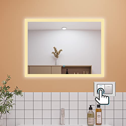 Aica Sanitär Badspiegel mit Beleuchtung 80×60cm 3 Lichfarbe dimmbar Memory Wand/Touchschalter Anti-Beschlag LED Spiegel energiesrarend von Aica Sanitär