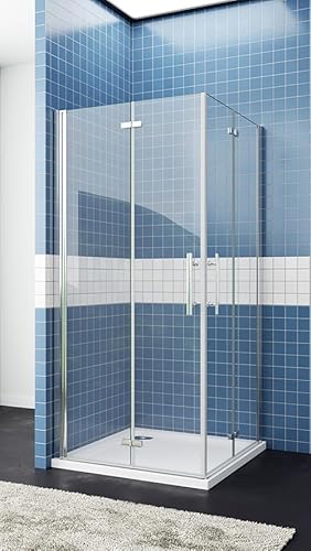 Aica Sanitär Duschkabine Eckeinstieg Falttür Duschabtrennung Nano Glas,H195cm,Verchromt,80x80cm von Aica Sanitär